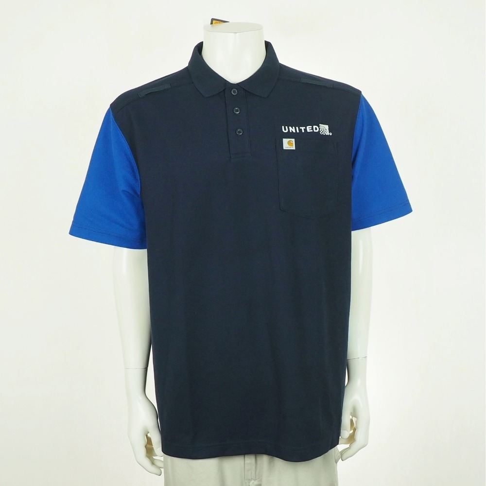 Carhartt United Airlines Polo Shirt Mens Large Navy Blue Work Employee Uniform